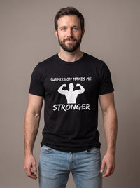 Submission Makes Me Stronger tee in Black — front [kk-studio]