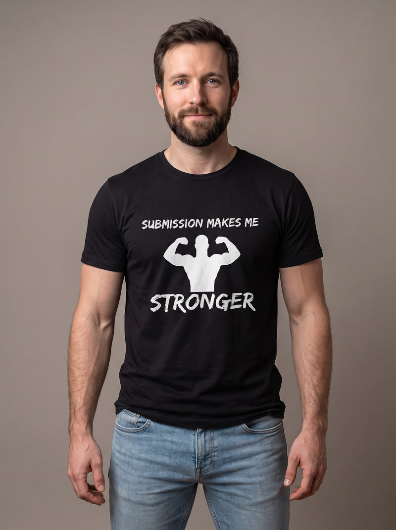 Submission Makes Me Stronger tee in Black — front [kk-studio]