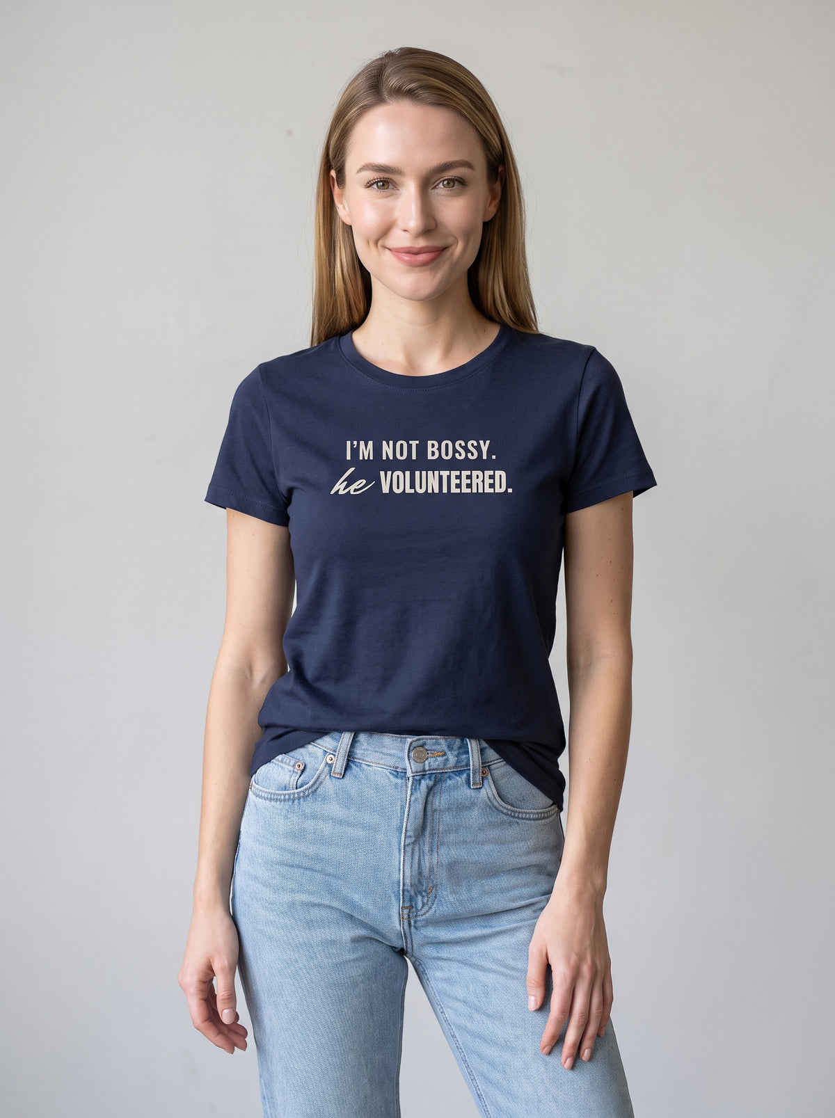 I'm Not Bossy. He Volunteered. tee in Navy — front [kk-studio]
