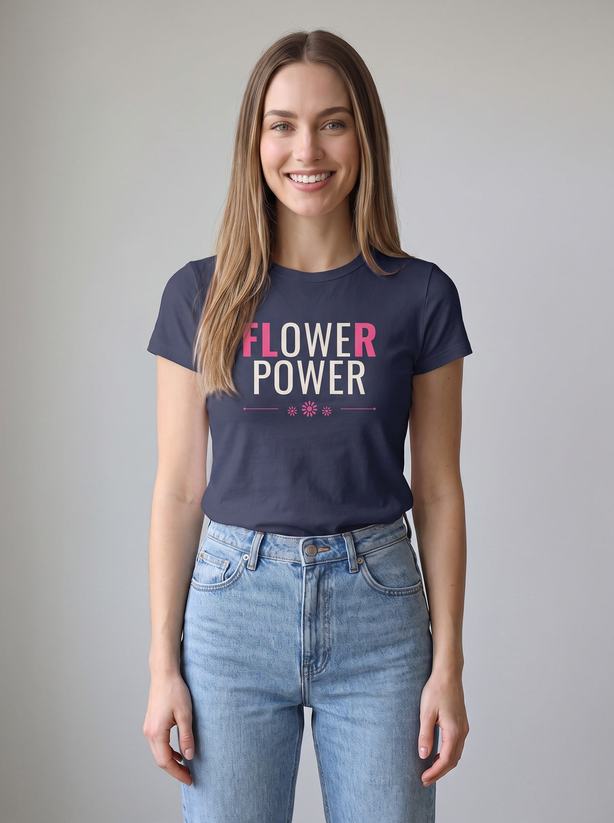 Flower Power tee in Navy — front [kk-studio]