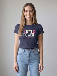 Flower Power tee in Navy — front [kk-studio]