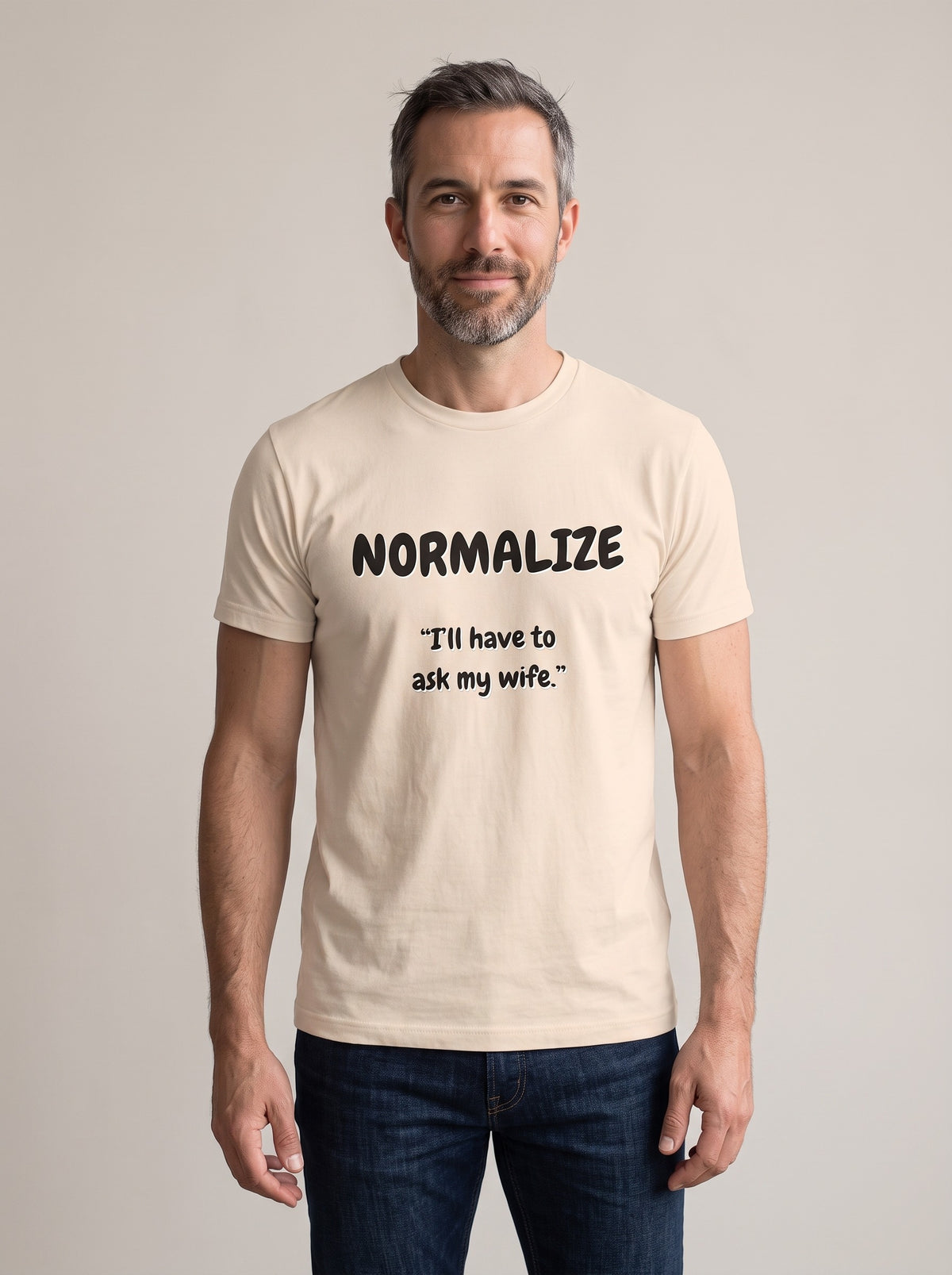 I'll Have to Ask My Wife tee in Soft Cream — front [kk-studio]