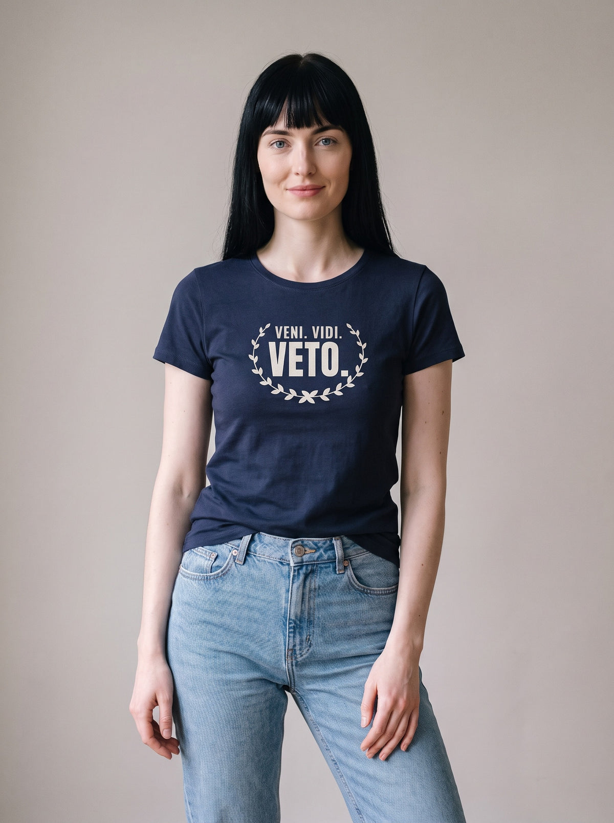 Veni. Vidi. Veto. tee in Navy — front [kk-studio]
