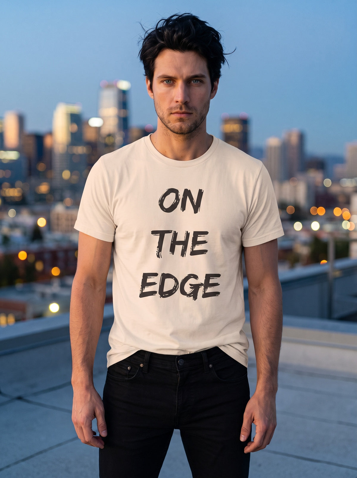 On the Edge tee in Soft Cream — lifestyle [kk-studio]