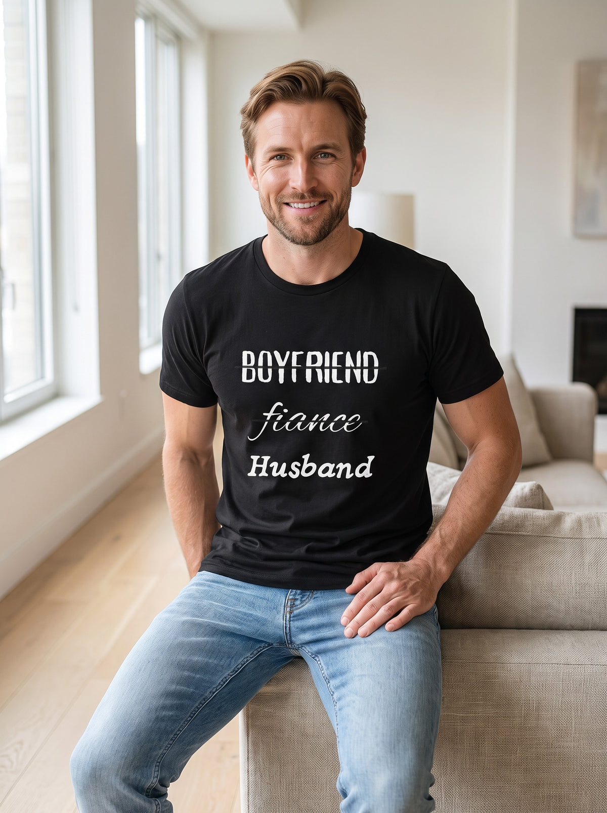 Boyfriend, Fiance, Husband tee in Black — lifestyle [kk-studio]