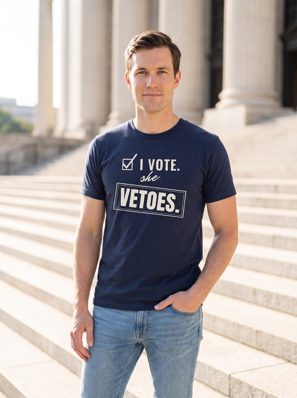 I Vote. She Vetoes. tee in Navy — lifestyle [kk-studio]