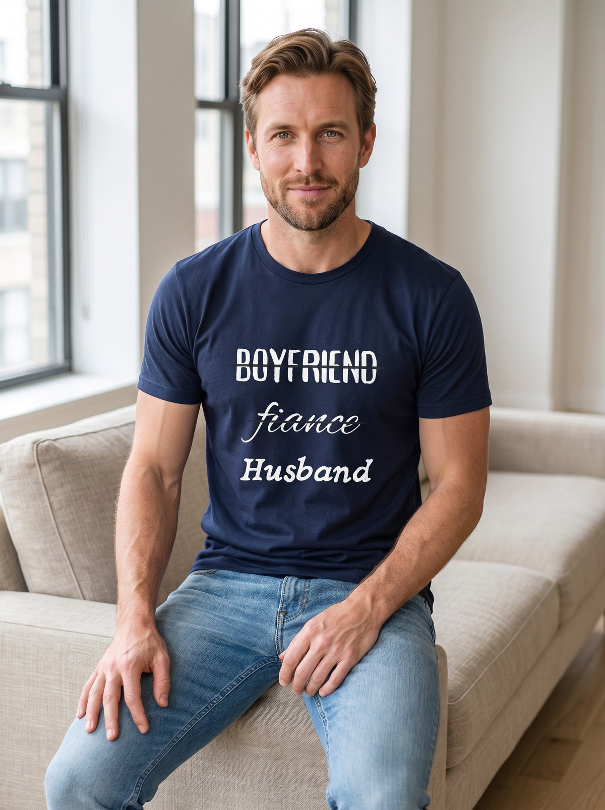 Boyfriend, Fiance, Husband tee in Navy — lifestyle [kk-studio]