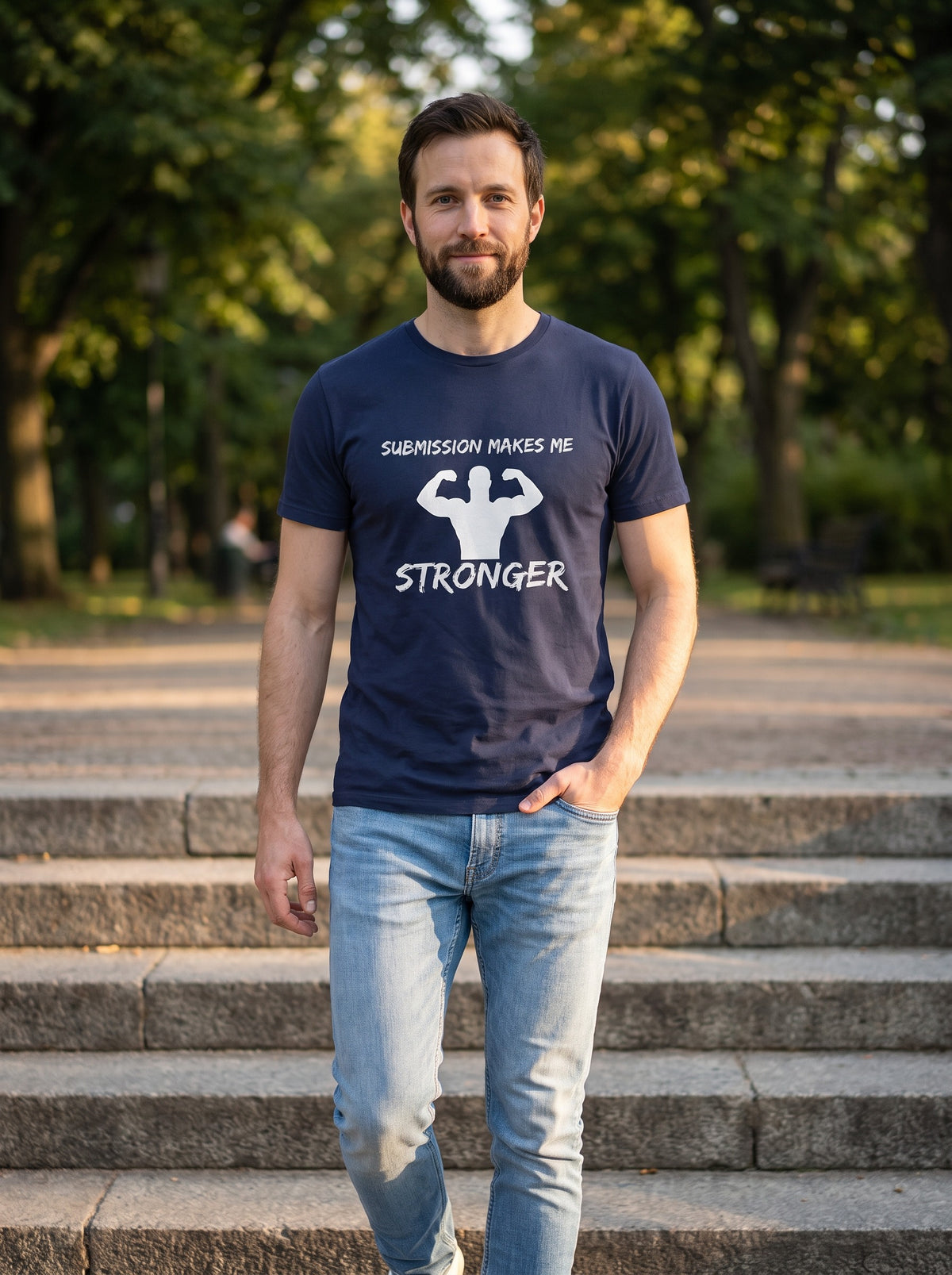Submission Makes Me Stronger tee in Navy — lifestyle [kk-studio]