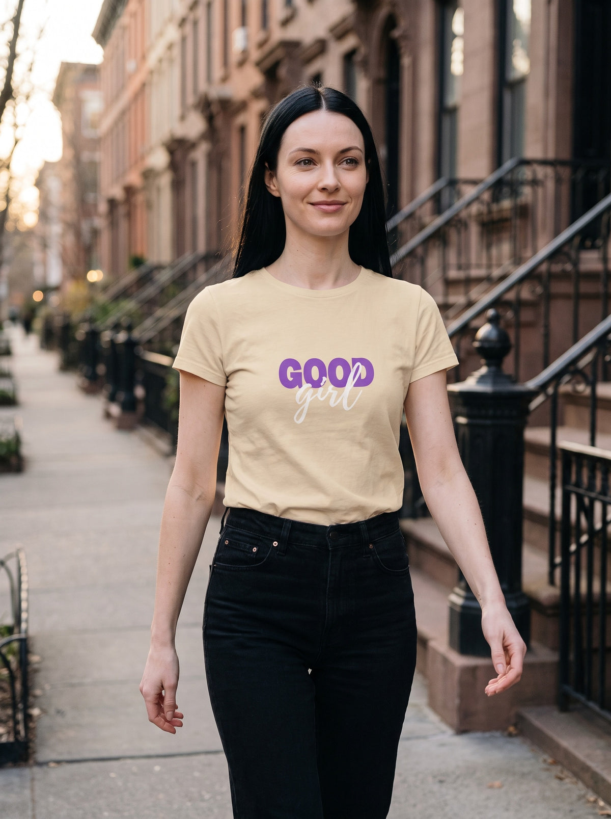 Good Girl tee in Soft Cream — lifestyle [kk-studio]