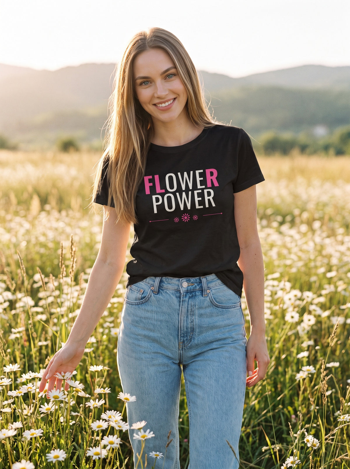 Flower Power tee in Black — lifestyle [kk-studio]
