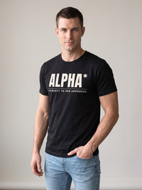 Alpha* (Subject to Her Approval) tee in Black — three-quarter view [kk-studio]