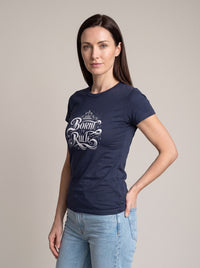 Born to Rule tee in Navy — three-quarter view [kk-studio]