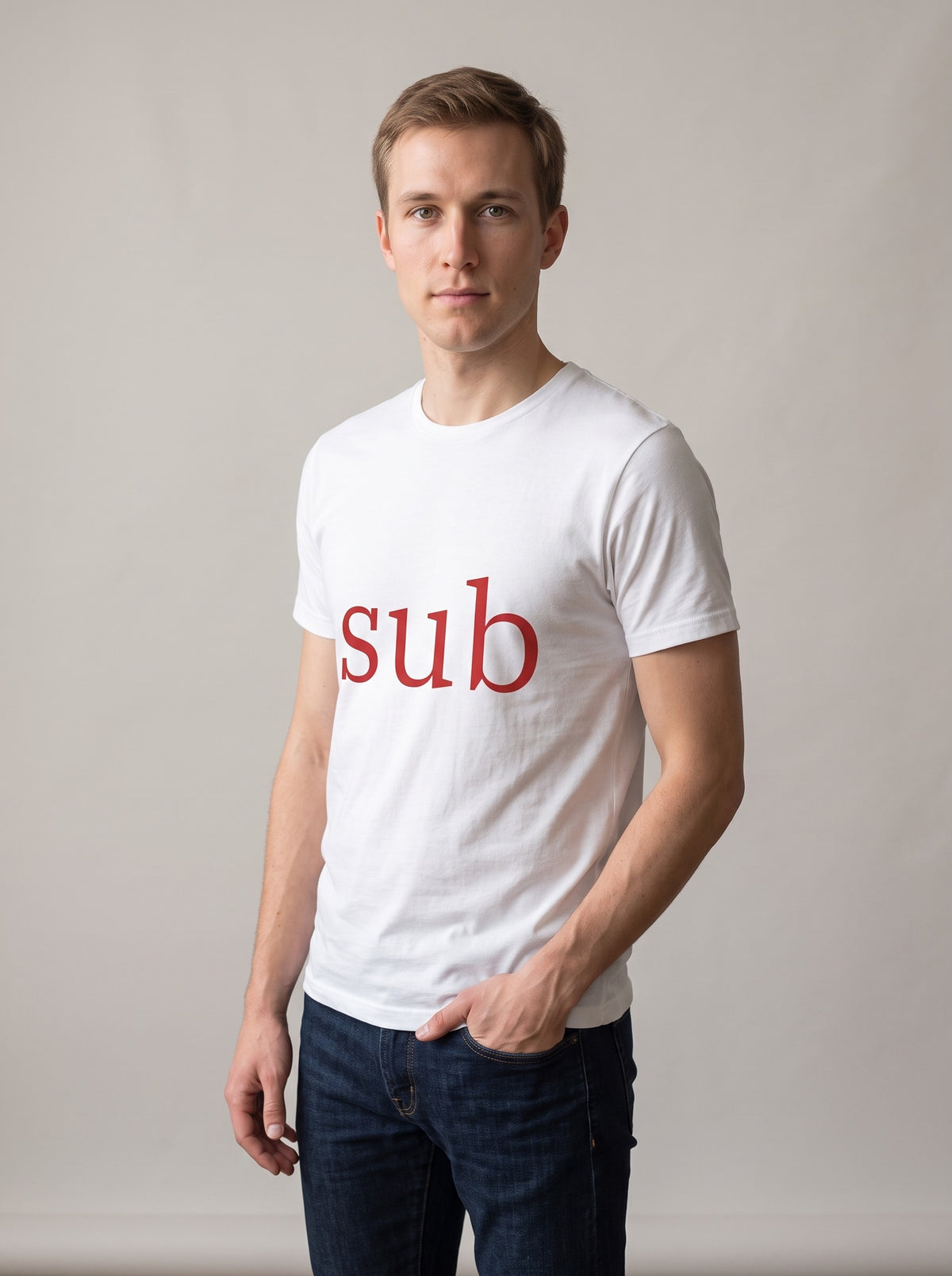 Sub tee in White — three-quarter view [kk-studio]