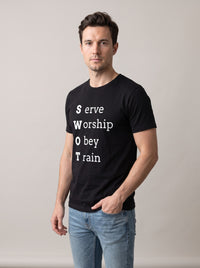 SWOT tee in Black — three-quarter view [kk-studio]