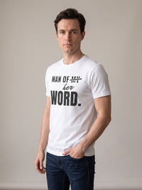 Man of Her Word tee in White — three-quarter view [kk-studio]