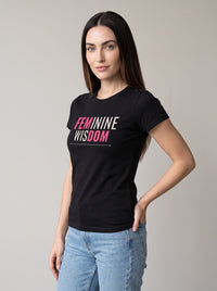 Feminine Wisdom tee in Black — three-quarter view [kk-studio]