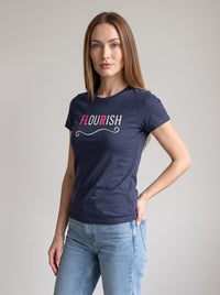 Flourish tee in Navy — three-quarter view [kk-studio]