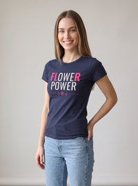 Flower Power tee in Navy — three-quarter view [kk-studio]