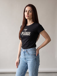 Say Please tee in Black — three-quarter view [kk-studio]