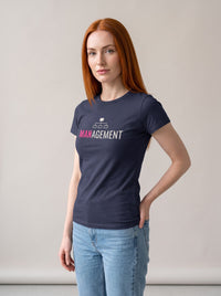 Management tee in Navy — three-quarter view [kk-studio]