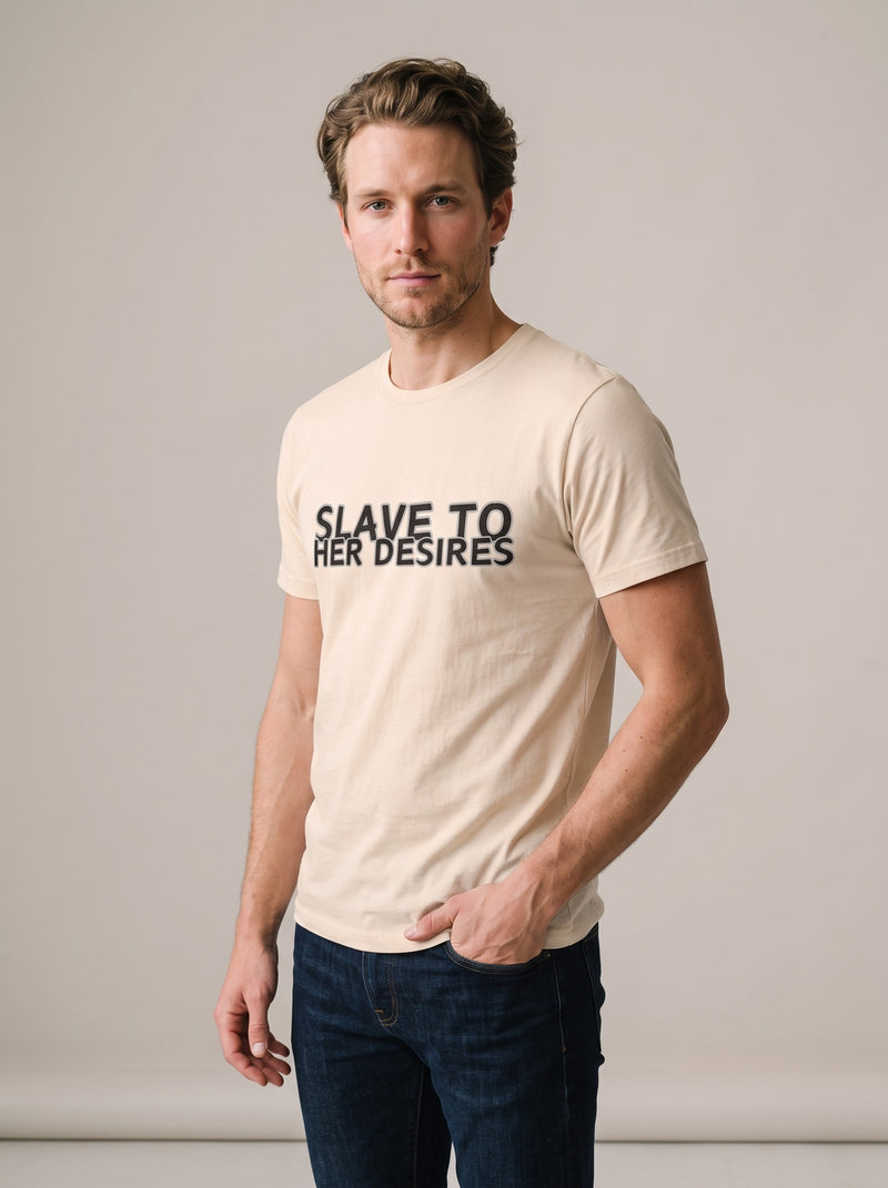 Slave to Her Desires tee in Soft Cream — three-quarter view [kk-studio]