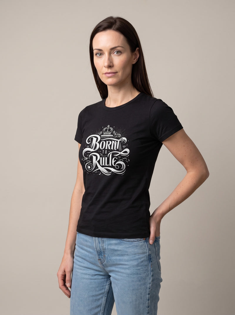 Born to Rule tee in Black — three-quarter view [kk-studio]