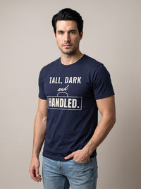 Tall, Dark and Handled tee in Navy — three-quarter view [kk-studio]