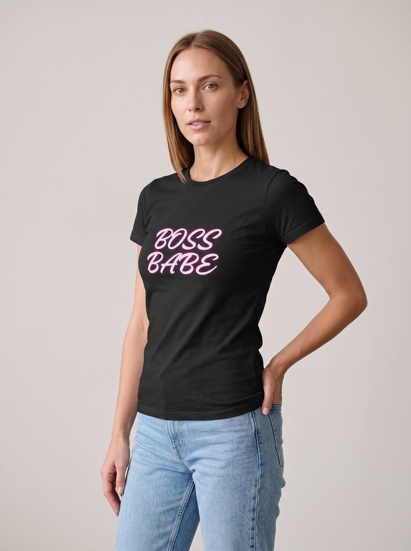 Boss Babe tee in Black — three-quarter view [kk-studio]