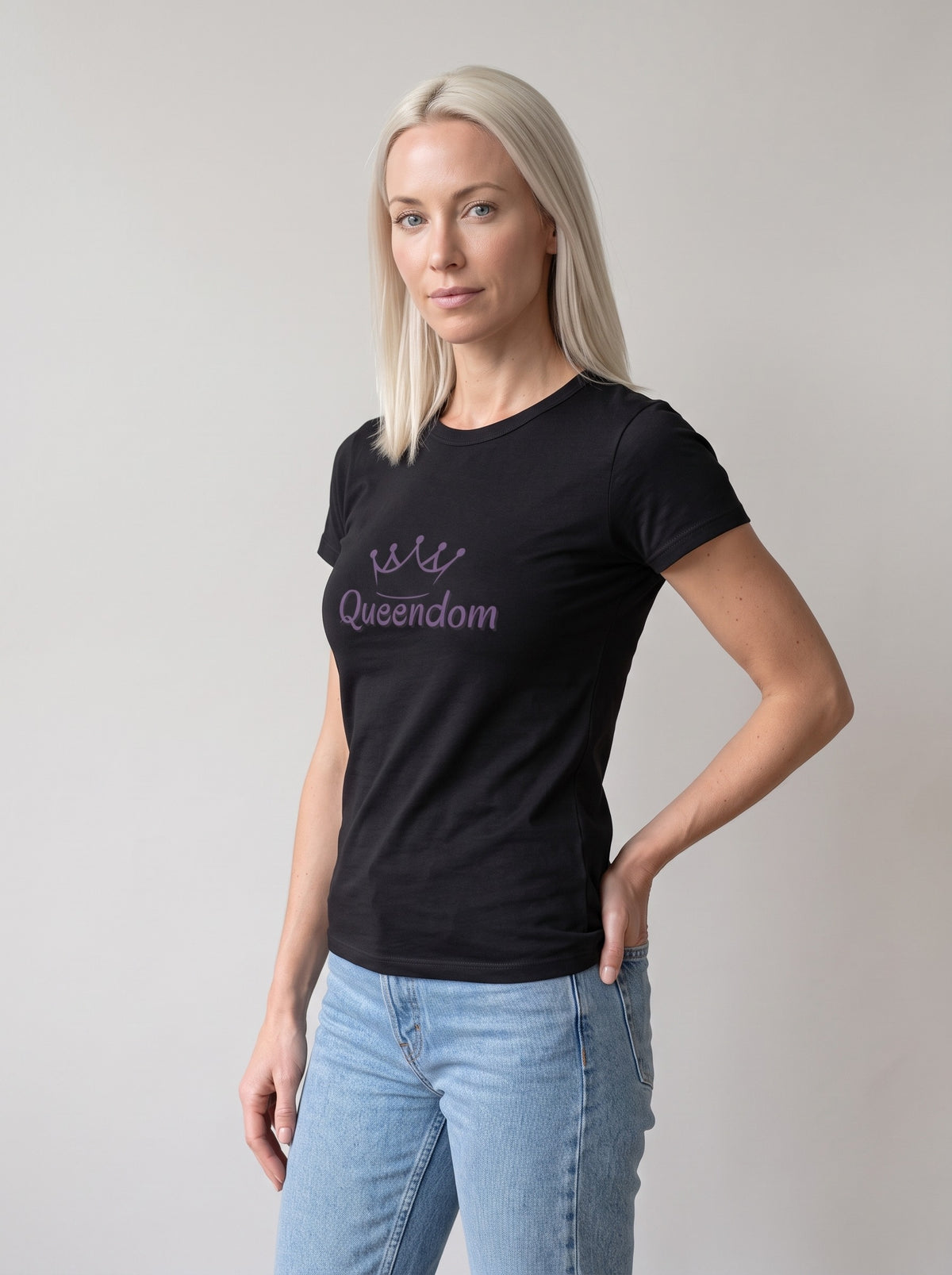 Queendom tee in Black — three-quarter view [kk-studio]