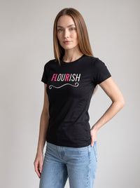 Flourish tee in Black — three-quarter view [kk-studio]