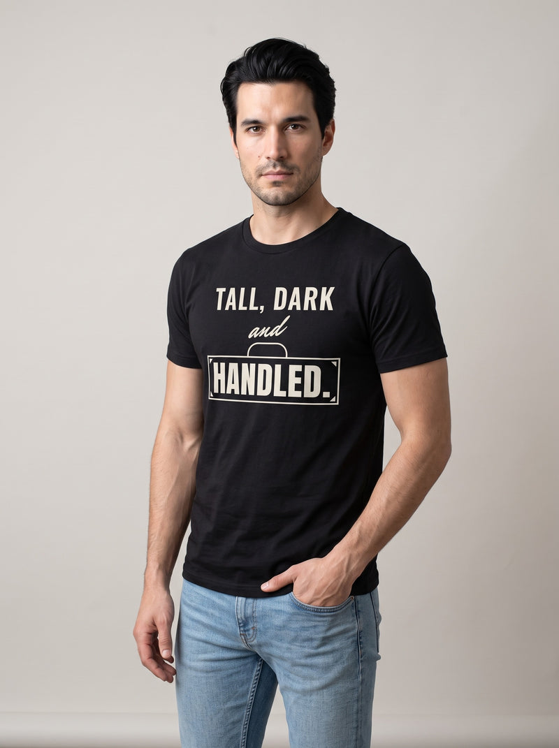 Tall, Dark and Handled tee in Black — three-quarter view [kk-studio]