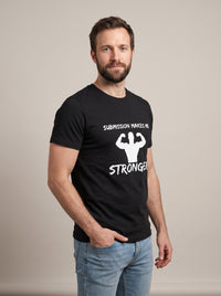 Submission Makes Me Stronger tee in Black — three-quarter view [kk-studio]