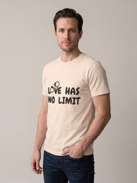 Love Has No Limit (His) tee in Soft Cream — three-quarter view [kk-studio]