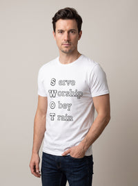 SWOT tee in White — three-quarter view [kk-studio]